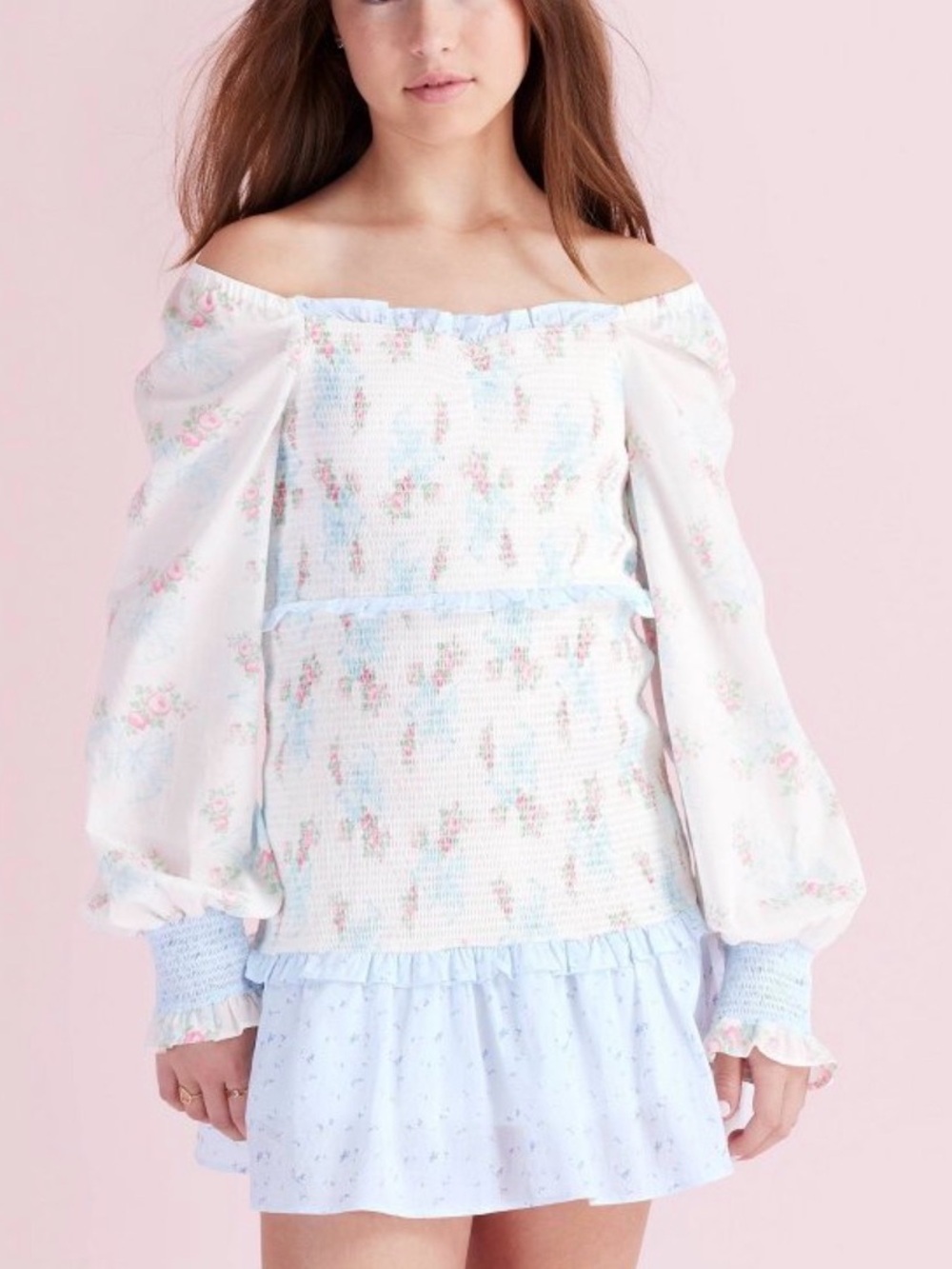 LoveShackFancy x Target Juliet Ribbon Floral Smocked Long Sleeve Dress Size 8